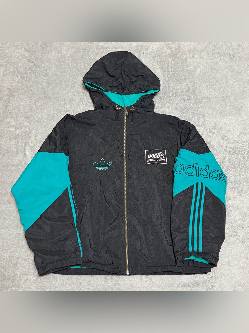 VTG Adidas Originals Trefoil AYSO Soccer Hooded Jacket XL 90s Retro Streetwear
